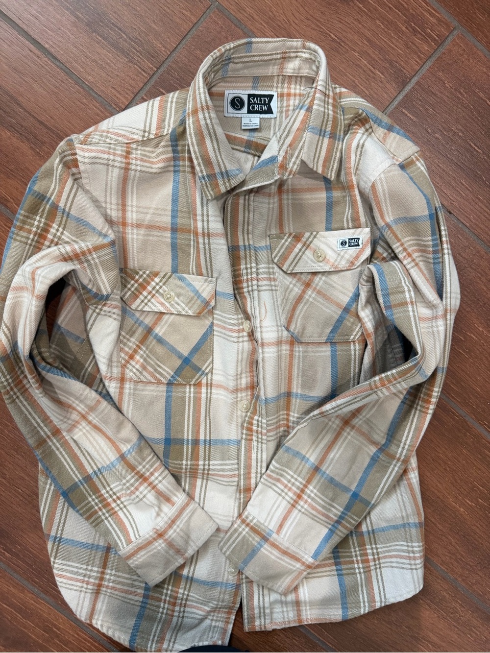 Youth Salty Crew Beige, Tan & Blue Plaid Shirt